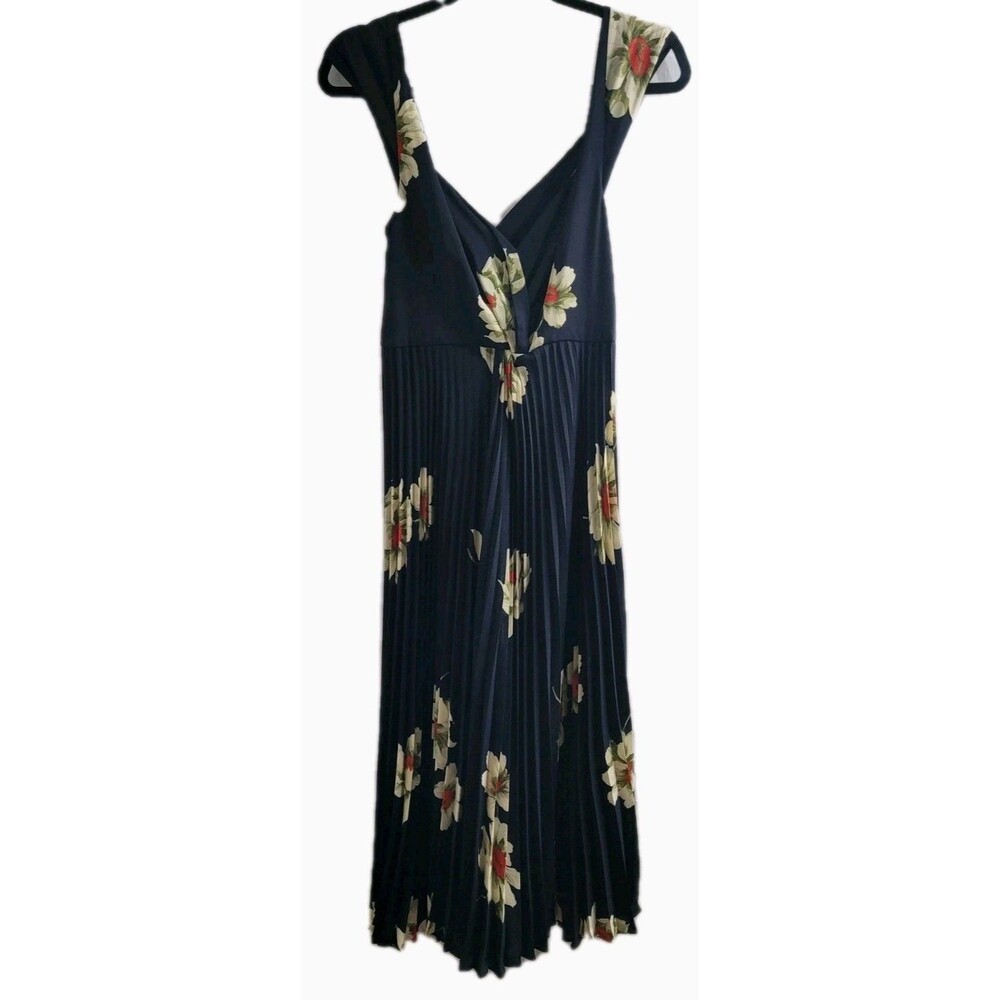 Vince Gardenia Floral Pleated Midi Dress Blue Twist Front NWT Size 10
